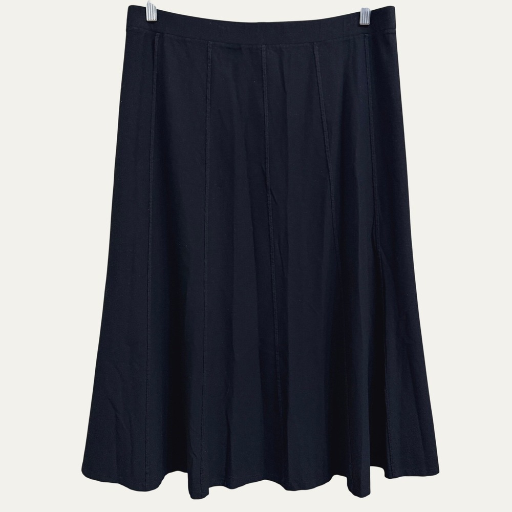 Eileen Fisher Black Stretch Knit A-Line Skirt Panels Size Large Knee Length